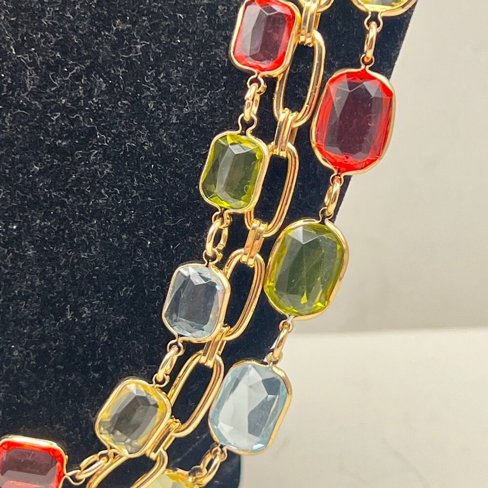 Liz Claiborne Necklace Bracelet Earrings Set Gold-Tone Multicolor Bezel Faceted - Picture 4 of 16